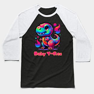 Baby T-Rex Cute Neon Dinosaur Kawaii Chibi Baseball T-Shirt